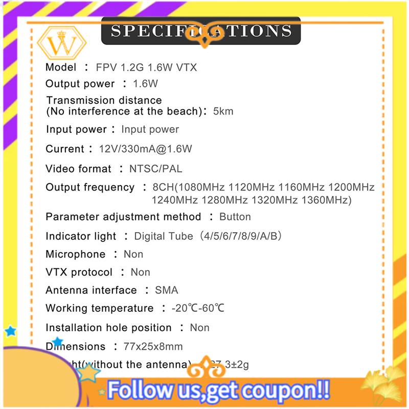 A01K-FPV 1.2G 1.3G 1.6W VTX+Y  - Drone Transmitter บทวิจารณ์และราคา